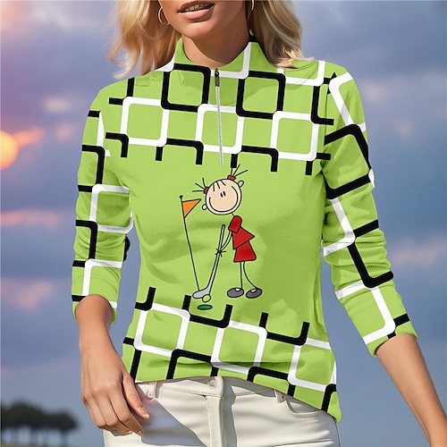 

Damen poloshirt Golfhemd Atmungsaktiv Schnelltrocknend Feuchtigkeitsableitung Langarm Golfbekleidung Golfkleidung Regular Fit Zip Stehkragen Lustig Bedruckt Frühling Herbst Tennis Golfspiel Pickleball