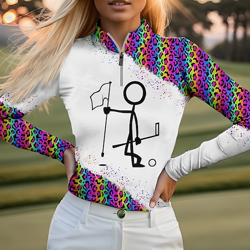 

Mujer Camisas de polo Camiseta de golf Transpirable Secado rápido Dispersor de humedad Manga Larga Ropa de golf ropa de golf Ajuste regular Cremallera Cuello alto Leopardo Gracioso Primavera Otoño