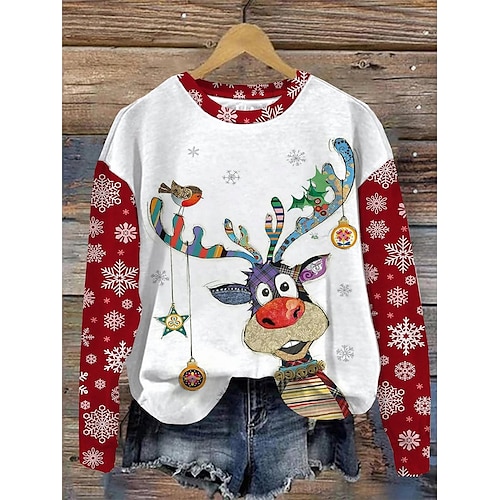 

Women's Pullover Christmas Sweatshirt Sportswear Festival Christmas Red Blue Green Snowflake Reindeer Christmas Casual Round Neck Long Sleeve Top Micro-elastic Fall Winter