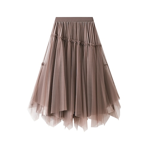 

Jupe femme jupe longue tulle midi polyester noir amande kaki jupes automneamp; hiver plissé ourlet irrégulier perlé mode rue élégante quotidien taille unique