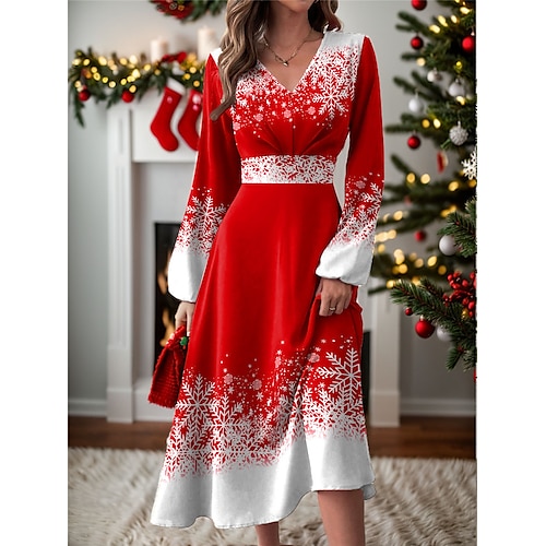 

Tenue décontractée Robe de Noël Robe Évasée Femme Motif de flocon de neige Imprimer Col V Mode Vêtement de rue Extérieur Noël manche longue Standard Rouge Bleu Vert Automne Hiver S M L XL XXL