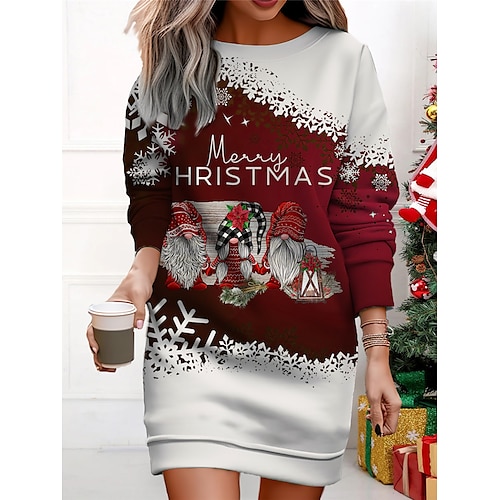 

vestido feminino casual de natal vestido moletom mini vestido quente moda ao ar livre férias gola redonda estampa geométrica árvore de papai noel ajuste solto preto branco vinho s m l xl xxl