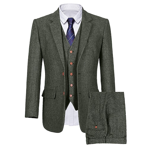 

Ternos de casamento masculinos tweed vintage retrô 3 peças sob medida ajuste único breasted dois botões cáqui escuro azul verde escuro 2023