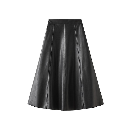 

Saia feminina saia longa midi couro sintético preto amêndoa cáqui saias outonoamp; inverno franzido vintage moda elegante rua diariamente s m l