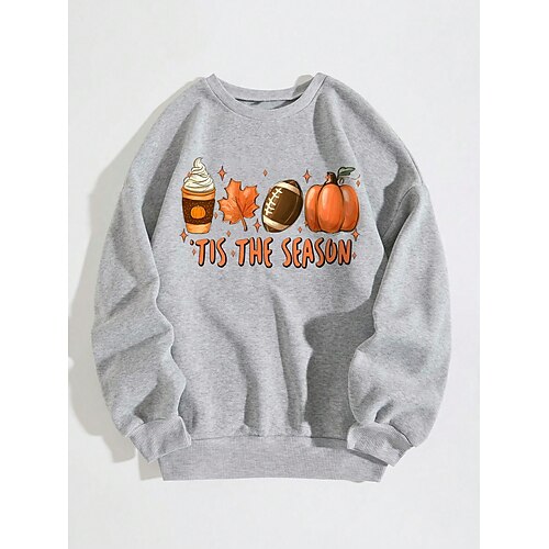 

Damen Halloween Sweatshirt Zur Seite fahren Sportbekleidung Festival Grau Graphic Kürbis Halloween Casual Rundhalsausschnitt Langarm Oberteil Mikro-elastisch Herbst Winter