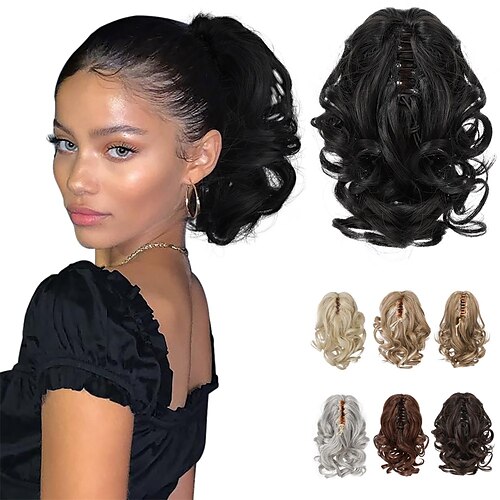 

Claw Clip in Ponytail Extension 9 Inch Short Ponytail Hair Exntesions Bounce Curly Wavy Pony tails Thick Synthetic Hairpiece for Women Fake Ponytail Daily Use - Natural Black