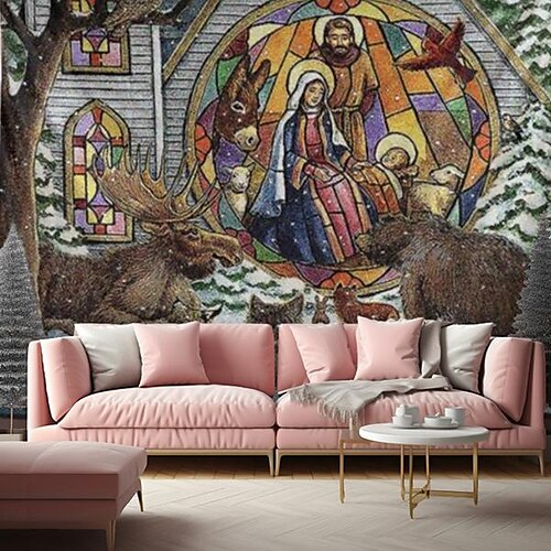 

Navidad Jesús siendo colgante tapiz arte de la pared gran tapiz mural decoración fotografía telón de fondo manta cortina hogar dormitorio sala decoración