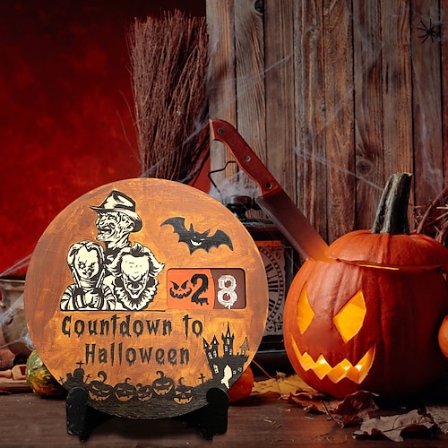 

Halloween-Adventskalender-Dekoration, drehbares Geschenk, Festival-Kalender, Halloween-Countdown-Plattenspieler aus Holz