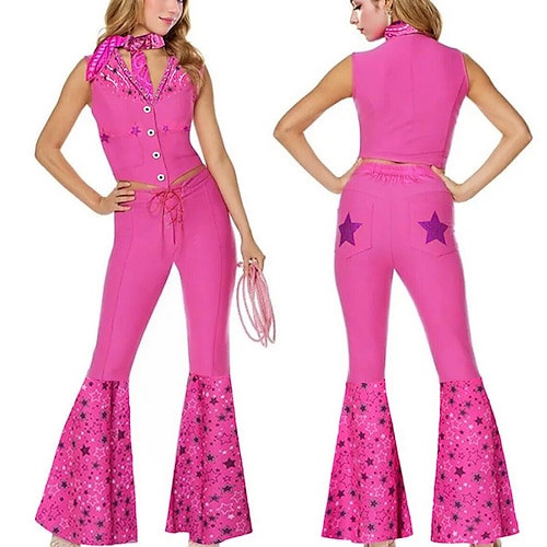 

Pink West Cowgirl Outfit Doll Pants Vest Scarf Women's Movie Cosplay Y2K Halloween Carnival Masquerade