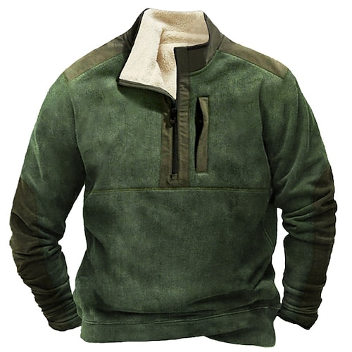 

Hombre Sudadera Sudadera con cremallera Verde Trébol Media cremallera Plano Táctico Deporte Diario Vintage Casual Vellón fino Otoño invierno Ropa Sudaderas con capucha Sudaderas Manga Larga