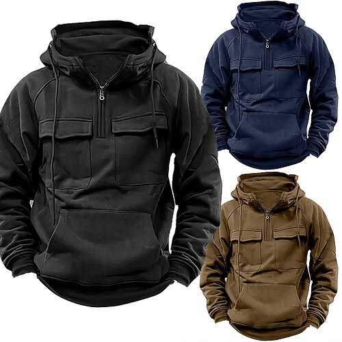 

Herren Hoodie Sweatshirt Kapuze Hoodie mit Viertelreißverschluss Schwarz Braun Mit Kapuze Glatt Sport Natur Täglich Festtage Strassenmode Cool Brautkleider schlicht Frühling Herbst Bekleidung