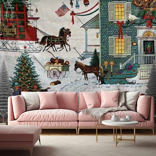 

Tapiz colgante de Navidad, arte de pared, tapiz grande, decoración mural, fotografía, telón de fondo, manta, cortina, decoración para el hogar, dormitorio y sala de estar