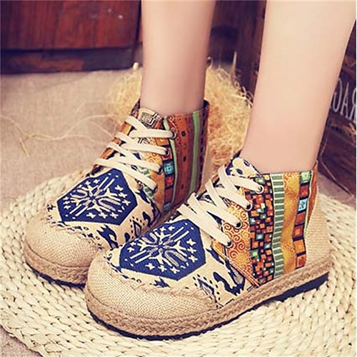 

Women's Boots Espadrilles Comfort Shoes Outdoor Daily Beach Booties Ankle Boots Flat Heel Round Toe Vintage Comfort Bohemia Canvas Lace-up Color Block Red Blue