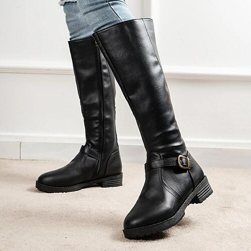 

Damen Stiefel Motorradstiefel Übergrössen Outdoor Täglich Stiefel mit mittlerer Wade Blockabsatz Runde Zehe Vintage Brautkleider schlicht Minimalismus Kunstleder PU Reißverschluss Feste Farbe