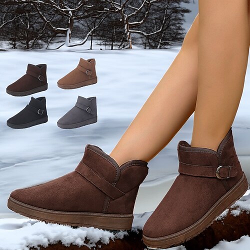 

Femme Bottes Bottes de neige Bottines Bottines Extérieur du quotidien Talon Plat Bout rond Décontractées Confort Minimalisme Daim Lacet Couleur unie Brun claire Noir Café