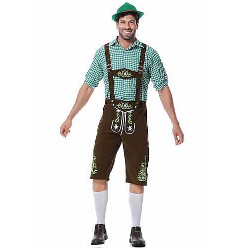  Μπύρα Oktoberfest Lederhosen Πουκάμισο βαυάρος βαυάρος Γερμανικά Λιβάδια Ανδρικά Πανί παραδοσιακού στυλ Μπλούζα Κοντά Παντελονάκια Καπέλο