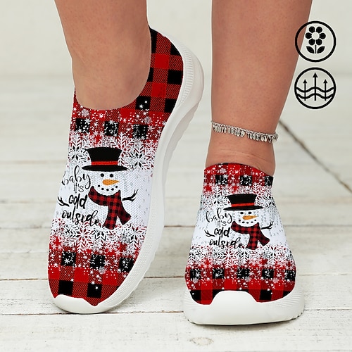 

Women's Sneakers Slip-Ons Xmas Shoes Glitter Crystal Sequined Jeweled Plus Size Outdoor Christmas Daily Rhinestone Flat Heel Round Toe Closed Toe Fashion Casual Tissage Volant Loafer Dark Red Light