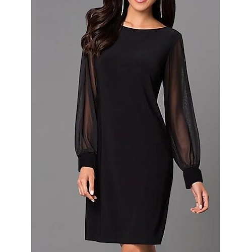 

Women's Sheath Dress Black Dress Semi Formal Dress Mini Dress Mesh Patchwork Party Daily Date Active Fashion Crew Neck Long Sleeve 2023 Regular Fit Black Color S M L XL XXL Size