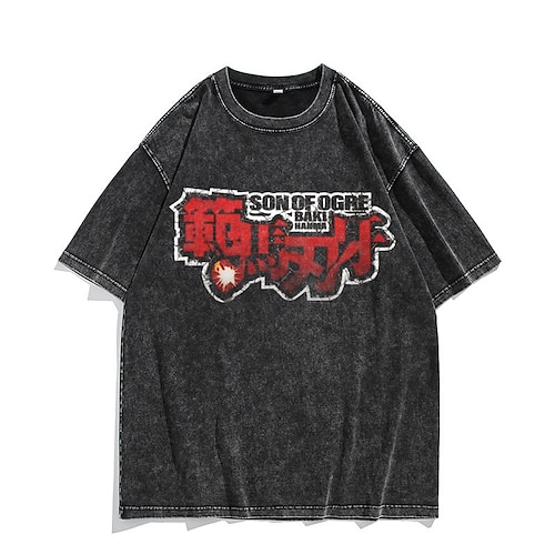 

Baki, o Grappler Hanma baki Japonesa/Curta Camiseta lavada com ácido extragrande Imprimir Arte Gráfica Camiseta Para Homens Mulheres Unisexo Adulto Hot Stamping 100% algodão Casual / Diário