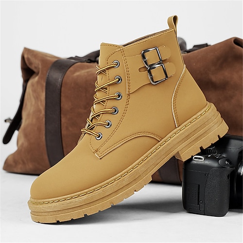 

Homme Bottes Rétro Bottes de travail Bottes de motard Marche Décontractées du quotidien Cuir Confortable Bottine / Demi Botte Mocassins Noir Jaune Printemps Automne
