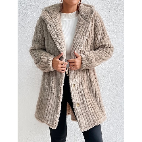 

Damen Mantel aus Kunstpelz Hoodie Jacke Strasse Freizeitskleidung Urlaub Herbst Winter Standard Mantel Regular Fit warm Windundurchlässig Atmungsaktiv Casual Streetstyle Jacken Langarm Einfarbig