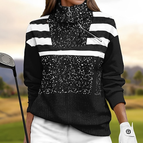 

Mujer Jersey de golf Sudadera Golf Mantiene abrigado Transpirable Dispersor de humedad Manga Larga Ropa de golf Camiseta Ajuste regular Cremallera Cuello alto Raya Primavera Otoño Tenis Golf pepinillo