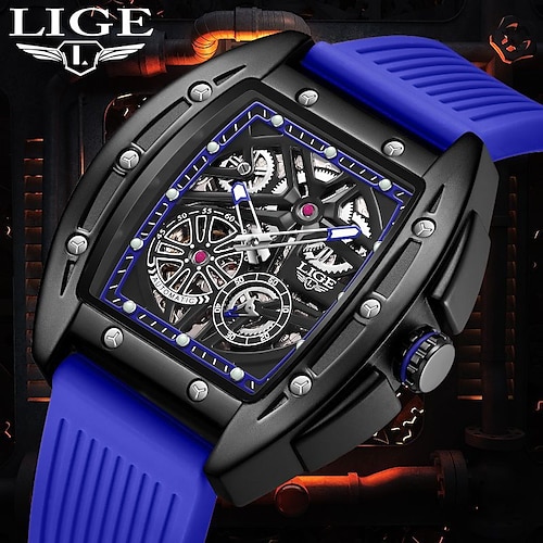 

LIGE Men Quartz Watch Large Dial Fashion Casual Business Luminous Waterproof World Time Decoration Silicone Watch