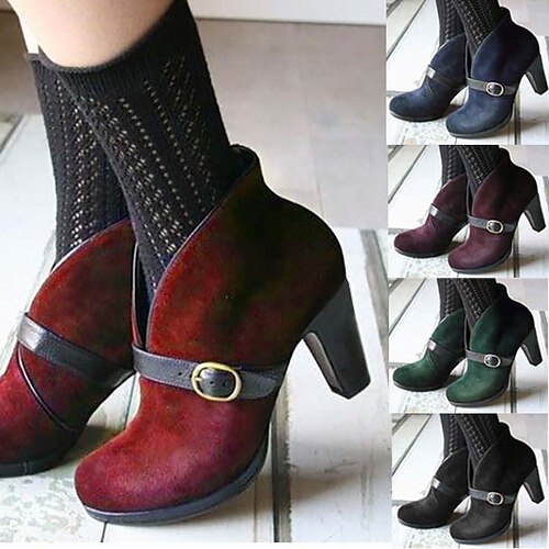 

Damen Absätze Stiefel Bullock Schuhe Wildlederschuhe Abendschuhe Outdoor Arbeit Täglich Schnalle Konischer Absatz Vintage Modisch luxuriös Wildleder Halbschuhe Feste Farbe Wein Schwarz Rot