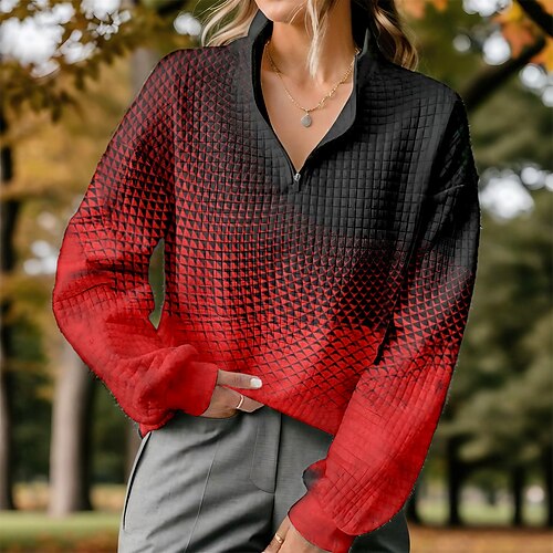 

Femme Sweat à capuche de golf Pull de golf Sweat Golf Chaud Respirable Evacuation de l'humidité manche longue Vêtements d'extérieur de golf Top Standard 1/4 Zip Col Montant Lettre Dégradé de Couleur