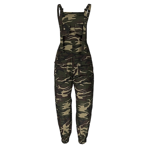 

Women's Jumpsuit Pocket Print Camo / Camouflage Square Neck Streetwear Street Daily Regular Fit Sleeveless Army Green S M L Fall