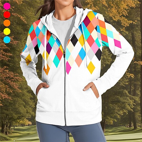 

Mujer Sudadera con capucha de golf Jersey de golf Mantiene abrigado Transpirable Dispersor de humedad Manga Larga Ropa de golf Camiseta Ajuste regular Correa Bolsillos laterales Impreso Primavera