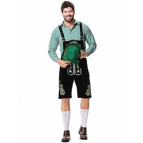  Μπύρα Oktoberfest Lederhosen Πουκάμισο βαυάρος βαυάρος Γερμανικά Λιβάδια Ανδρικά Πανί παραδοσιακού στυλ Μπλούζα Κοντά Παντελονάκια Καπέλο