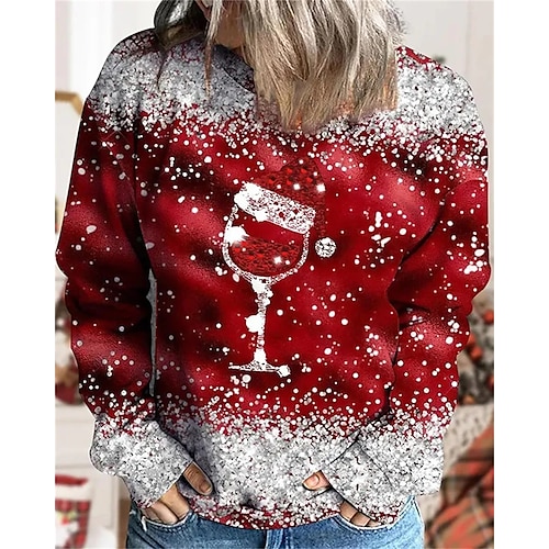 

Damen Zur Seite fahren Weihnachts -Sweatshirt Sportbekleidung Festival Druck Rote Graphic Party Weihnachten Rundhalsausschnitt Langarm Oberteil Mikro-elastisch Herbst Winter