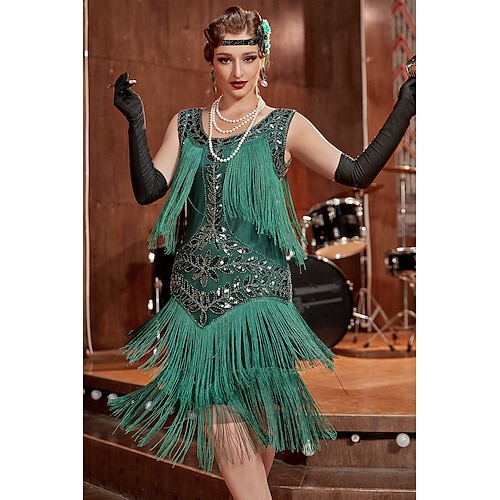 

ретро винтажное ревущие 20-е годы 1920-е годы платье-хлопушка платье рождественское праздничное платье Великий Гэтсби женские блестки с кисточками и бахромой косплей костюм карнавальная вечеринка