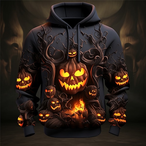 

Halloween Mens Graphic Hoodie Pumpkin Prints Daily Classic Casual 3D Pullover Holiday Going Out Hoodies Black Yellow Purple Long Sleeve Hooded Pumpkins Green Cotton Printed