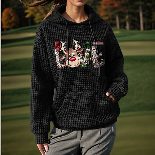 

Women's Golf Hoodie Golf Pullover Golf Sweatshirt Thermal Warm Breathable Moisture Wicking Long Sleeve Golf Outerwear Top Regular Fit Drawstring Hooded Leopard Letter Funny Spring Autumn Tennis Golf