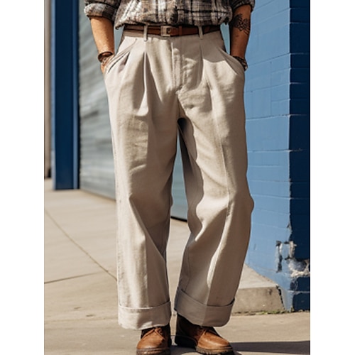 

Hombre Pantalones Chinos pantalones chinos Pantalones plisados Bolsillo Plano Comodidad Transpirable Exterior Diario Noche Mezcla de Algodón Moda Casual Caqui