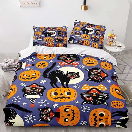 

Halloween Pumpkin Three Piece Set 3D Digital Printing Quilt Set Cartoon Set Dormitory