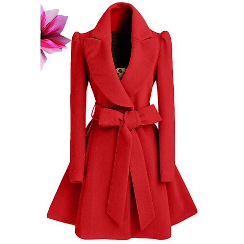 

Women's Overcoat Long Pea Coat Winter Long Coat Christmas Party Dress Coat Fall Windproof Warm Trench Coat with Belt Comtemporary Stylish Trendy Jacket Long Sleeve Black Red Apricot