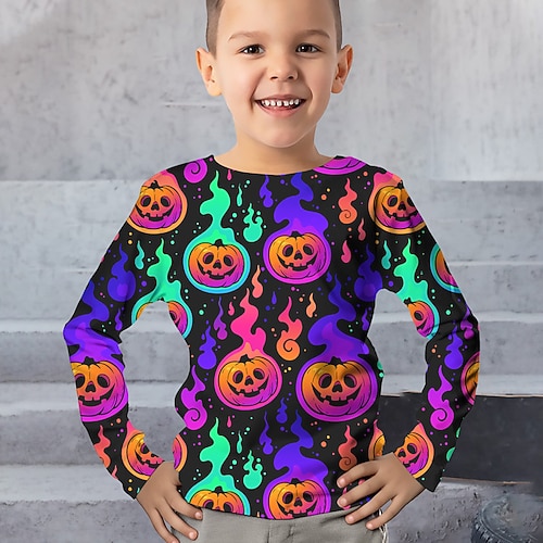 

Halloween Garçon 3D Potiron Tee-shirts manche longue 3D effet Automne Hiver Sportif Mode Vêtement de rue Polyester Enfants 3-12 ans Col Ras du Cou Extérieur Casual du quotidien Standard