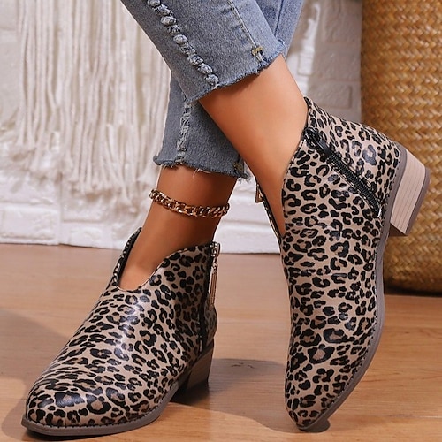 

Mulheres Botas Tamanhos Grandes Botas de inverno Ao ar livre Diário Botas Botas Tornozelo Ziper Salto de bloco Dedo Apontado Moda Casual Couro Ecológico zíper Côr Sólida Branco / Preto Leopardo