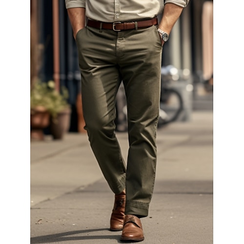 

Homens Calças chinês Calça Chino Bolsos Tecido Conforto Respirável Ao ar livre Diário Para Noite 100% Algodão Moda Casual ダークカーキ Verde Tropa