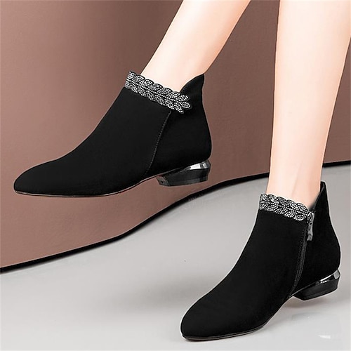 

Women's Boots Heel Boots Outdoor Daily Rhinestone Platform Fashion Preppy Minimalism PU Zipper Black