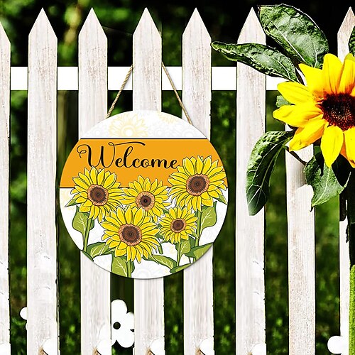 

Letrero de pared de madera de girasoles, placa redonda con patrón de madera, accesorios de decoración de pared, para decoración del hogar, decoración de la habitación, artículos para el hogar