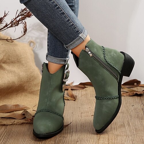 

Femme Bottes Bottes Cow boy Grandes Tailles Extérieur du quotidien Bottines Bottines Boucle Talon bloc Bout rond Rétro Vintage Elégant Marche Polyuréthane Fermeture Couleur unie Vert Véronèse Kaki