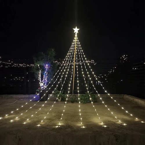 Solar Christmas Decorative Light, Led Pentacle Waterfall String