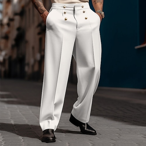 

Men's Dress Pants Trousers Casual Pants Suit Pants Button Front Pocket Straight Leg Plain Comfort Business Daily Holiday Fashion Chic & Modern Black White