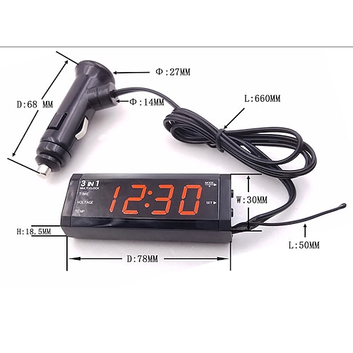 3 In 1 Vehicle Digital Electric Clock Thermometer LED Digital