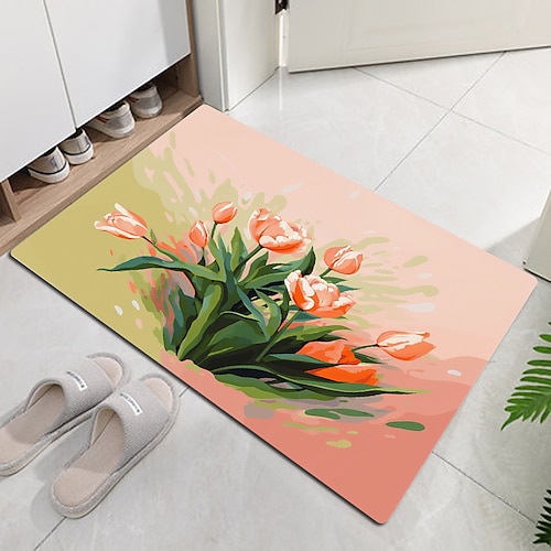 

Tulip Flower Door Mat Non-Slip Oil Proof Area Rug Indoor Outdoor Floor Mat Bedroom Decor Bathroom Mat Entrance Rug