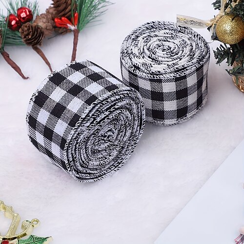 

1 Rolle weißes und schwarzes kariertes Sackleinenband, Gingham-Band, kabelgebundenes, kariertes Weihnachts-Geschenkband zum Basteln, Dekorieren, Blumenschleifen, Basteln, 472 x 1,96 Zoll